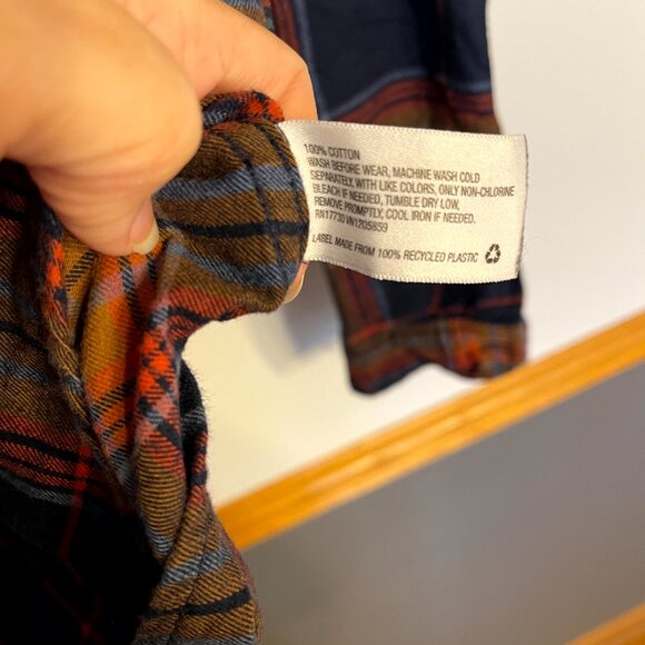 Goodfellow & Co Men's Plaid Flannel Size Large  Navy Orange And Grey - Picture 4 of 7